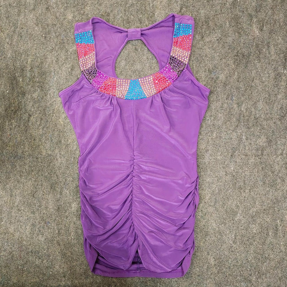 Dots Womens Purple Sequin Open Back Ruched Sleeveless Top Size M